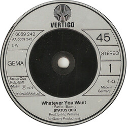 Status Quo Whatever You Want USED VINYL 7INCH 45 RPM SINGLE STEREO