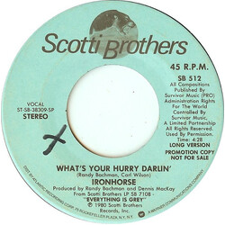 Ironhorse What's Your Hurry Darlin' USED VINYL 7INCH 45 RPM SINGLE PROMO