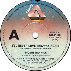 Dionne Warwick I'll Never Love This Way Again USED VINYL 7INCH 45 RPM SINGLE