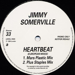 Jimmy Somerville Heartbeat (European Mixes) VINYL 12" USED