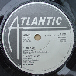 Don Covay / The Mar-Keys / Bar-Kays See Saw / Mercy, Mercy / Last Night / Soul Finger USED VINYL 7INCH 45 RPM EP LIMITED EDITION MONO