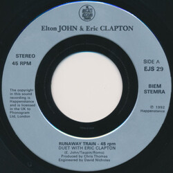 Elton John / Eric Clapton Runaway Train USED VINYL 7INCH 45 RPM SINGLE JUKEBOX