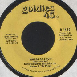 Cass Elliot / The Mamas & The Papas Words Of Love / Dream A Little Dream Of Me USED VINYL 7INCH 45 RPM REISSUE