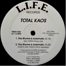 Total Kaos (6) This Rhyme Is Automatic USED VINYL 12INCH 33 S RPM