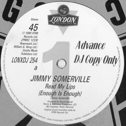Jimmy Somerville Read My Lips (Enough Is Enough) USED VINYL 12INCH 45 RPM ADVANCE SINGLE PROMO STEREO