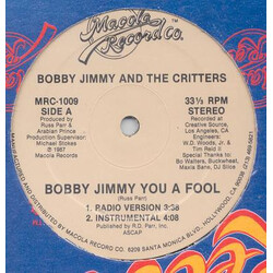 Bobby Jimmy And The Critters Bobby Jimmy You A Fool USED VINYL 12INCH 33 S RPM