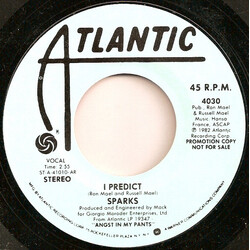 Sparks I Predict USED VINYL 7INCH 45 RPM SINGLE PROMO STEREO MONO