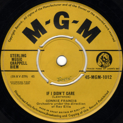 Connie Francis If I Didn't Care Vinyl 7" USED