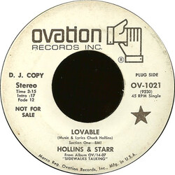Hollins And Starr Lovable / Feelin' Good USED VINYL 7INCH 45 RPM PROMO