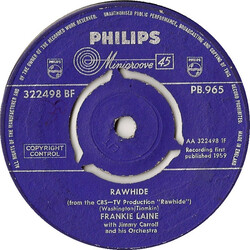 Frankie Laine / Jimmy Carroll And His Orchestra Rawhide USED VINYL 7INCH 45 RPM SINGLE REPRESS