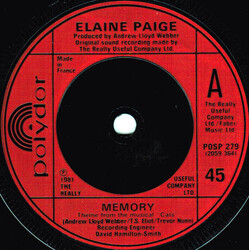 Elaine Paige Memory USED VINYL 7INCH 45 RPM SINGLE