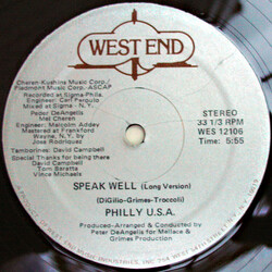 Philly U.S.A. Speak Well USED VINYL 12INCH 33 S RPM STEREO