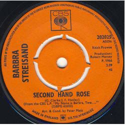 Barbra Streisand Second Hand Rose Vinyl 7" USED