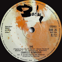 Charles Aznavour She USED VINYL 7INCH SINGLE 45 RPM