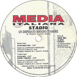 Stadio Un Disperato Bisogno d'Amore USED VINYL 12INCH 33 S RPM