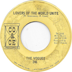 The Vogues Lovers Of The World Unite USED VINYL 7INCH 45 RPM SINGLE