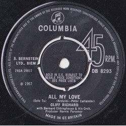 Cliff Richard All My Love USED VINYL 7INCH 45 RPM SINGLE
