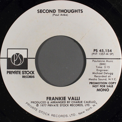 Frankie Valli Second Thoughts Vinyl 7" USED