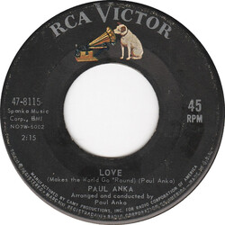 Paul Anka Love (Makes The World Go 'Round) / Crying In The Wind USED VINYL 7INCH 45 RPM SINGLE