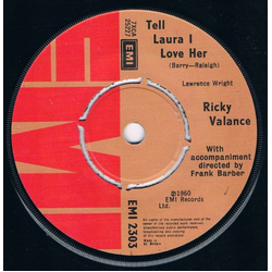 Ricky Valance Tell Laura I Love Her Vinyl 7" USED