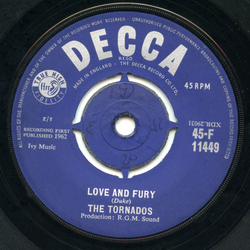 The Tornados Love And Fury Vinyl 7" USED