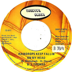 B.J. Thomas Raindrops Keep Fallin' On My Head USED VINYL 7INCH SINGLE REISSUE