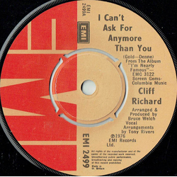 Cliff Richard I Can't Ask For Anymore Than You Vinyl 7" USED