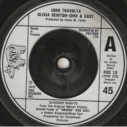 John Travolta / Olivia Newton-John / "Grease" Cast / Louis St. Louis Summer Nights / Rock 'n' Roll Party Queen Vinyl 7" USED