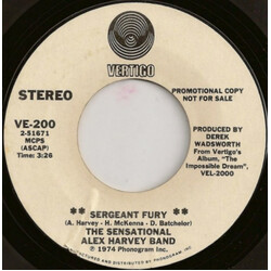 The Sensational Alex Harvey Band Sergeant Fury / Tomahawk Kid USED VINYL 7INCH 45 RPM SINGLE PROMO