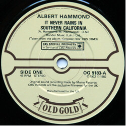Albert Hammond It Never Rains In Southern California / Free Electric Band USED VINYL SINGLE 7INCH 45 RPM