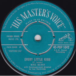 Mike Berry Every Little Kiss Vinyl 7" USED