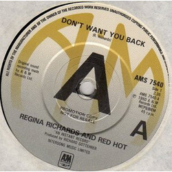 Regina Richards And Red Hot Don't Want You Back USED VINYL 7INCH SINGLE PROMO