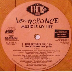 Temperance Music Is My Life USED VINYL 12INCH 33 S RPM LIMITED EDITION PROMO