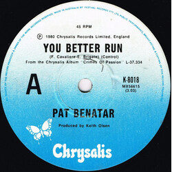 Pat Benatar You Better Run USED VINYL 7INCH 45 RPM SINGLE