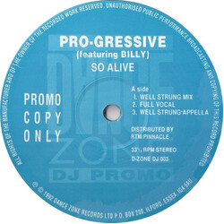Pro-Gressive / Billy (3) So Alive USED VINYL 12INCH 33 S RPM PROMO STEREO