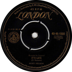 Ricky Nelson (2) It's Late / Never Be Anyone Else But You USED VINYL 7INCH 45 RPM SINGLE