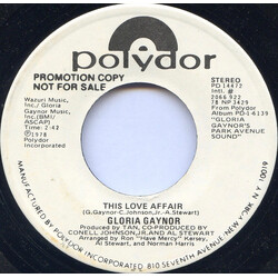 Gloria Gaynor This Love Affair USED VINYL 7INCH 45 RPM PROMO