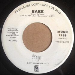 Styx Babe USED VINYL 7INCH 45 RPM SINGLE PROMO STEREO MONO