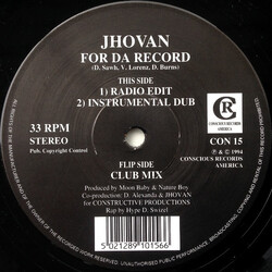 Jhovan For Da Record Vinyl 12" USED