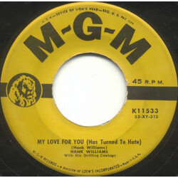 Hank Williams With His Drifting Cowboys My Love For You (Has Turned To Hate) / I Won't Be Home No More VINYL 7" USED