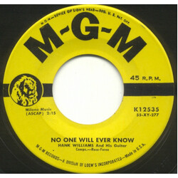 Hank Williams No One Will Ever Know / The Waltz Of The Wind USED VINYL 7INCH 45 RPM SINGLE