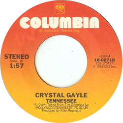 Crystal Gayle You Never Gave Up On Me / Tennessee USED VINYL 7INCH SINGLE 45 RPM