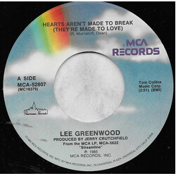 Lee Greenwood Hearts Aren't Made To Break (They're Made To Love) USED VINYL 7INCH 45 RPM SINGLE