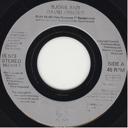 Björk / David Arnold Play Dead USED VINYL 7INCH 45 RPM SINGLE JUKEBOX