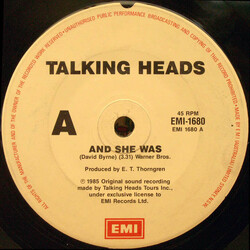 Talking Heads And She Was USED VINYL 7INCH SINGLE 45 RPM