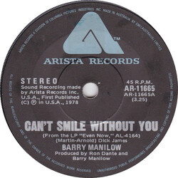 Barry Manilow Can't Smile Without You / Sunrise USED VINYL 7INCH 45 RPM SINGLE STEREO