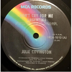 Julie Covington Don't Cry For Me Argentina USED VINYL 7INCH 45 RPM SINGLE