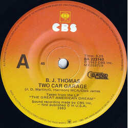 B.J. Thomas Two Car Garage USED VINYL 7INCH 45 RPM SINGLE
