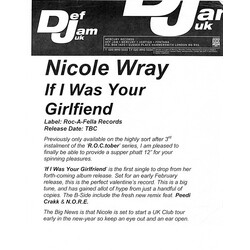 Nicole Wray If I Was Your Girlfriend USED VINYL 12INCH 33 S RPM WHITE LABEL