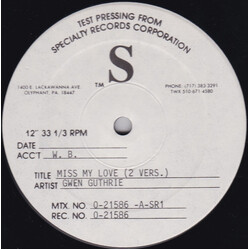 Gwen Guthrie Miss My Love USED VINYL 12INCH 33 S RPM TEST PRESSING